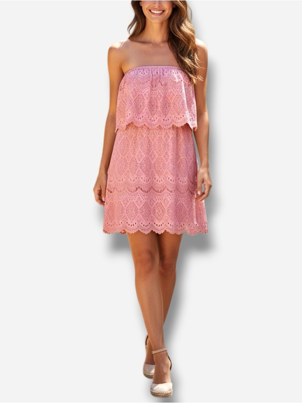 🌸New🌸 Moda International VS Strapless Lace Dress Size large Pink Coral NWT